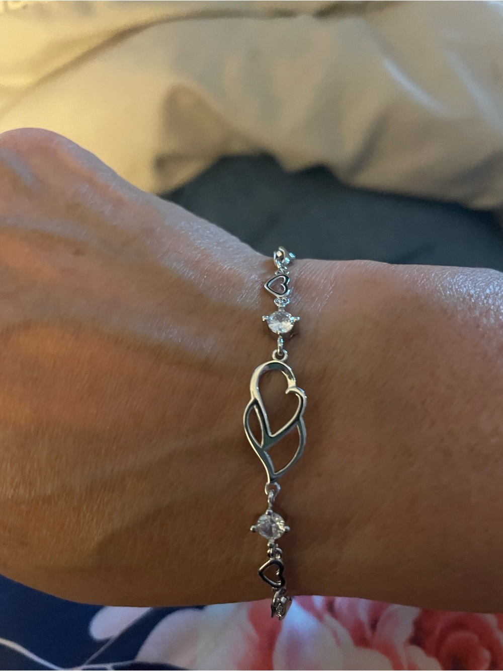 Sterling Silver Heart Link Bracelet - Silver